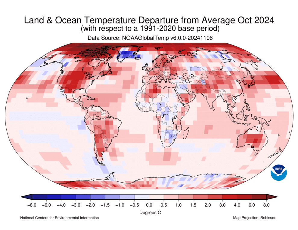Second-Warmest October for the Globe 