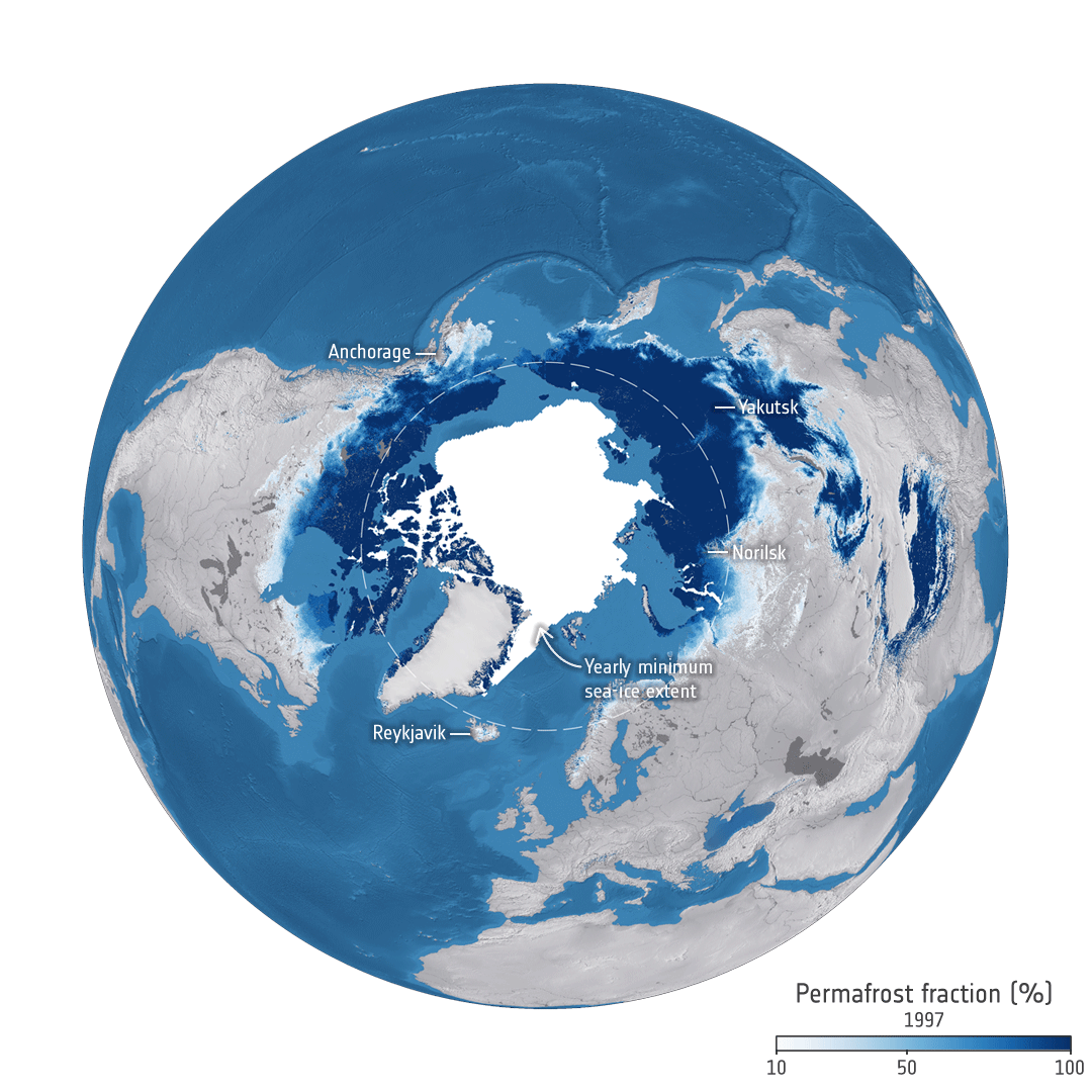 Extent of Arctic Permafrost 1997 and 2021 
